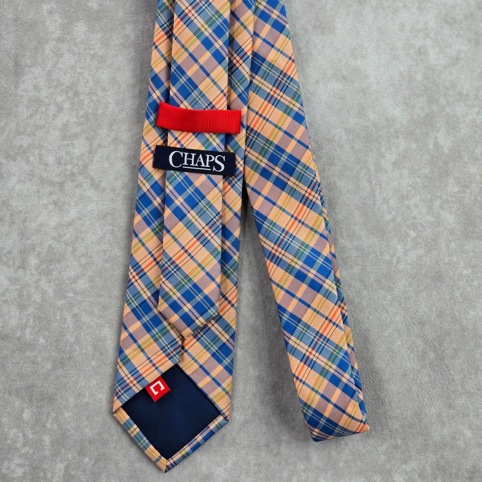 Chaps Orange Blue Plaid Stripe Tartan Executive 100% Polyester Men's Neck Tie