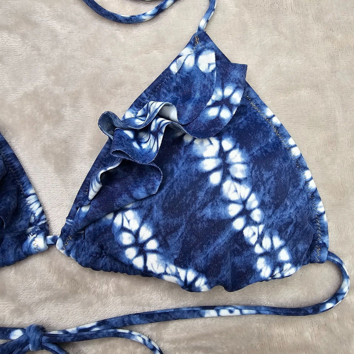Victoria's Secret Blue White Bikini Top Tie Back Adjustable Swimwear M Medium
