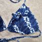 Victoria's Secret Blue White Bikini Top Tie Back Adjustable Swimwear M Medium