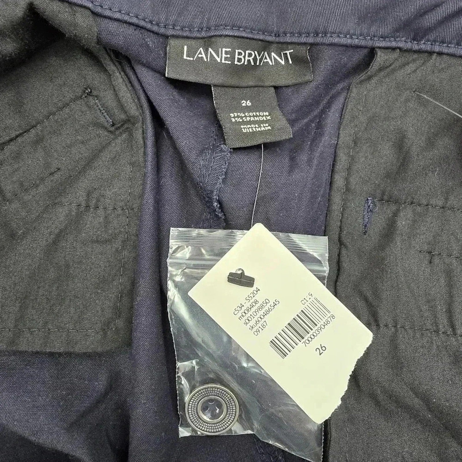 Lane Bryant Navy Blue Cotton Flat Womens Preppy Front Shorts Size 26 3X NWT