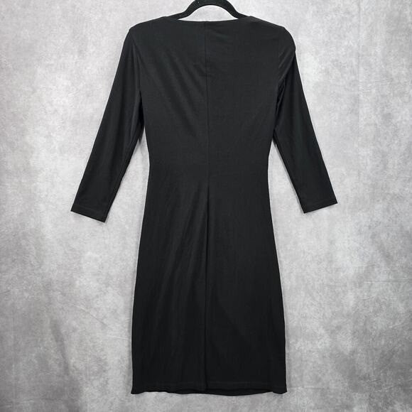 Chaps Black Wrap Drape Ruffle Knee Length V Neck Formal Dress XS