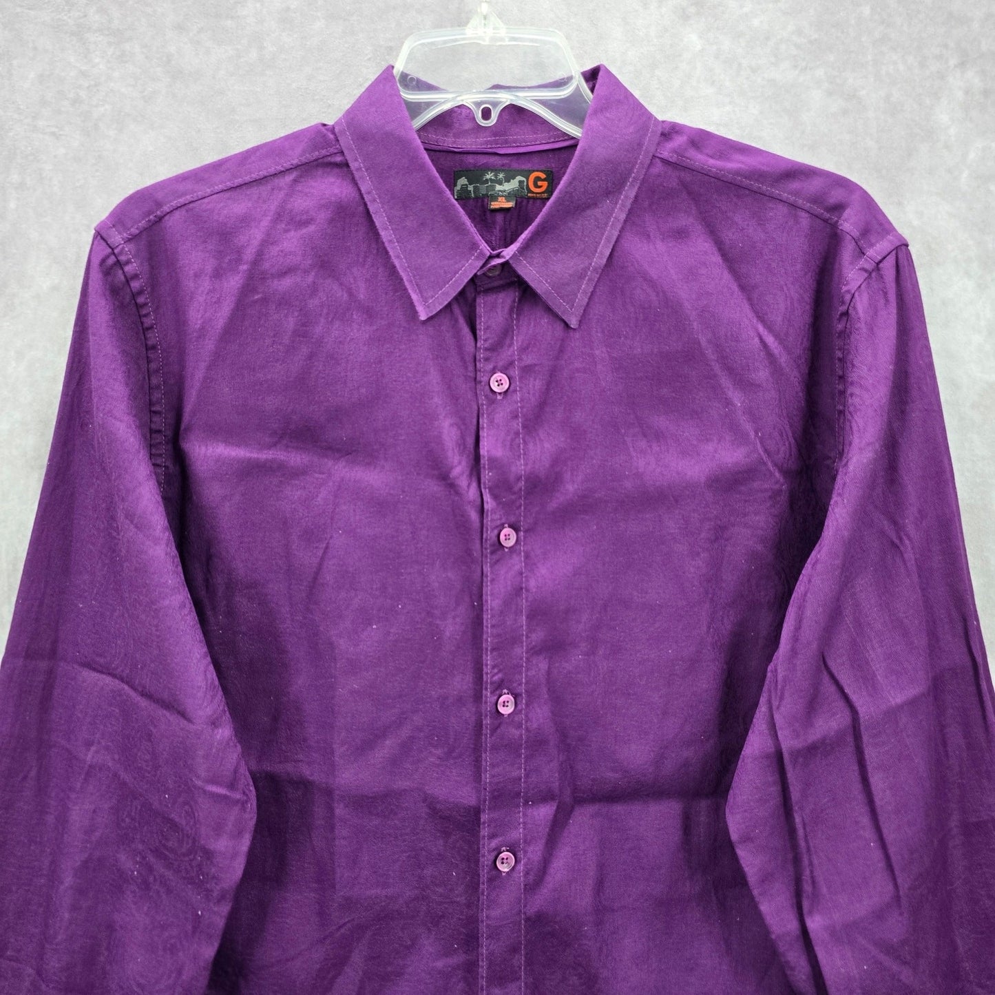 G By Guess Purple Paisley Button Down Long Sleeve Cotton Cuff Dress Shirt XL