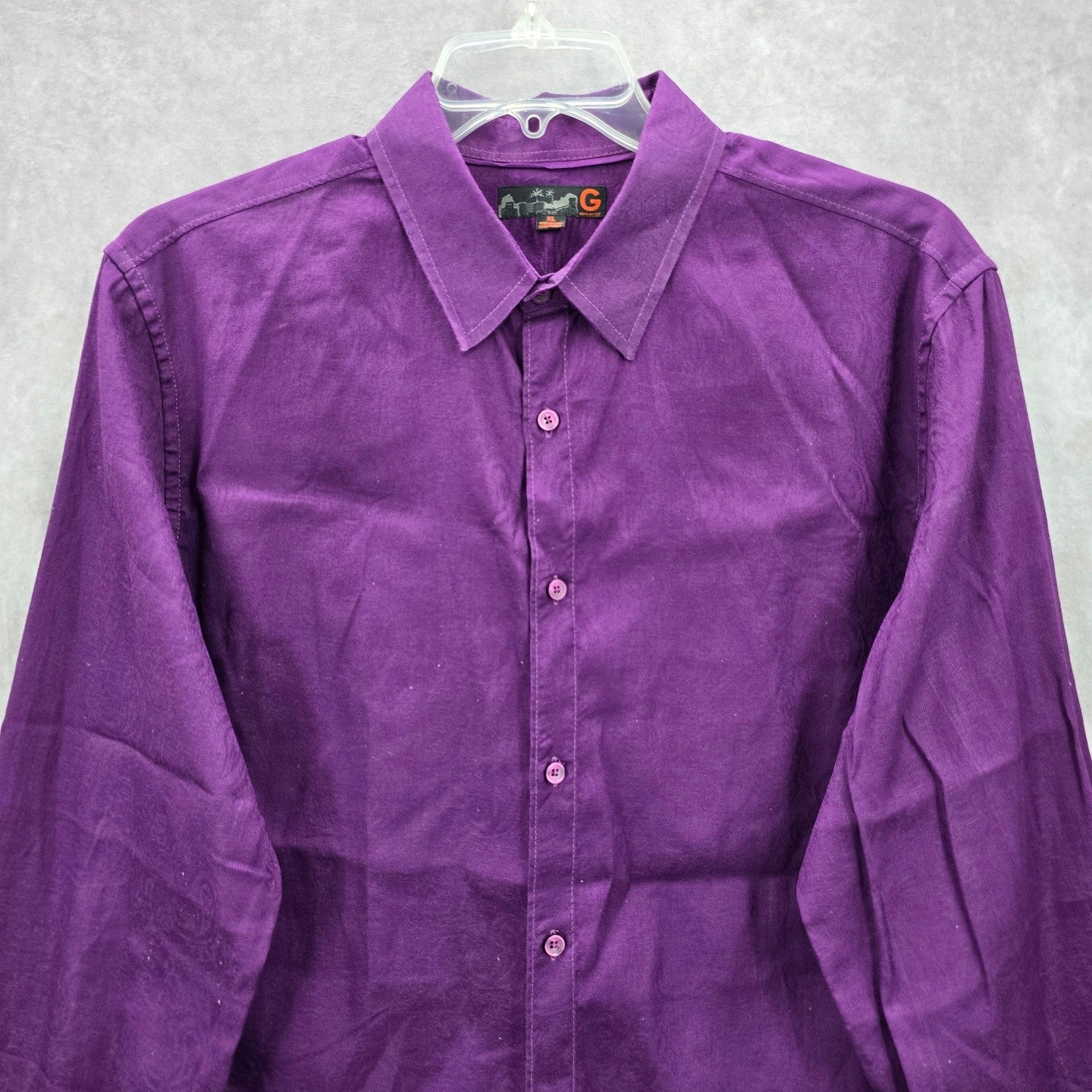 G By Guess Purple Paisley Button Down Long Sleeve Cotton Cuff Dress Shirt XL