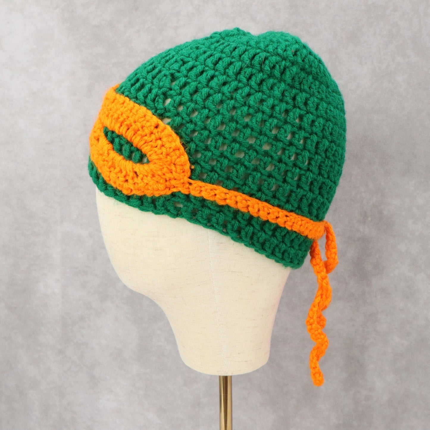 Green Crochet Cable Knit Turtle Mask Y2K Vintage Beanie Hat Cap OS