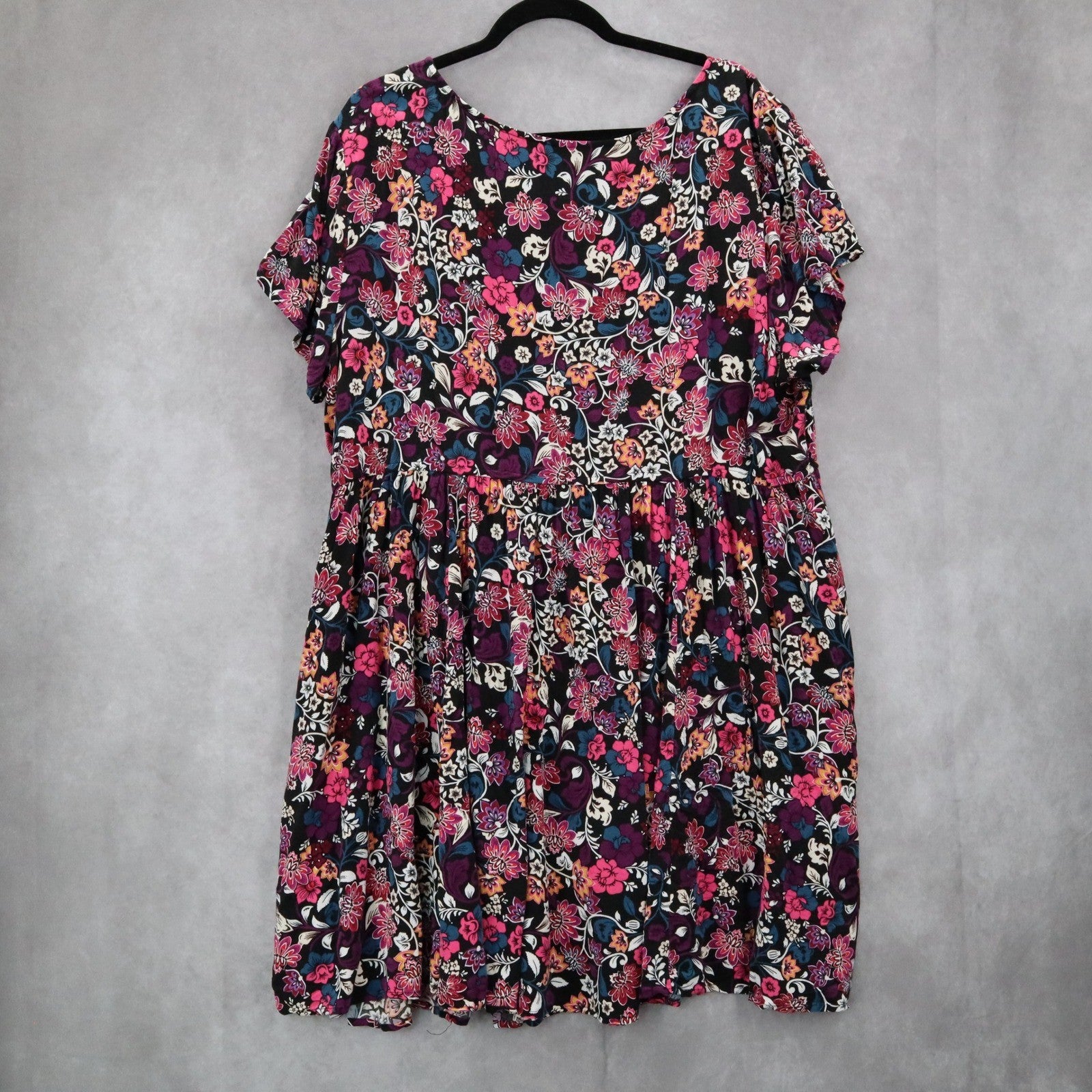 Torrid Black Floral Short Mini Fit Flare Business Casual Tropical Dress Plus 4X