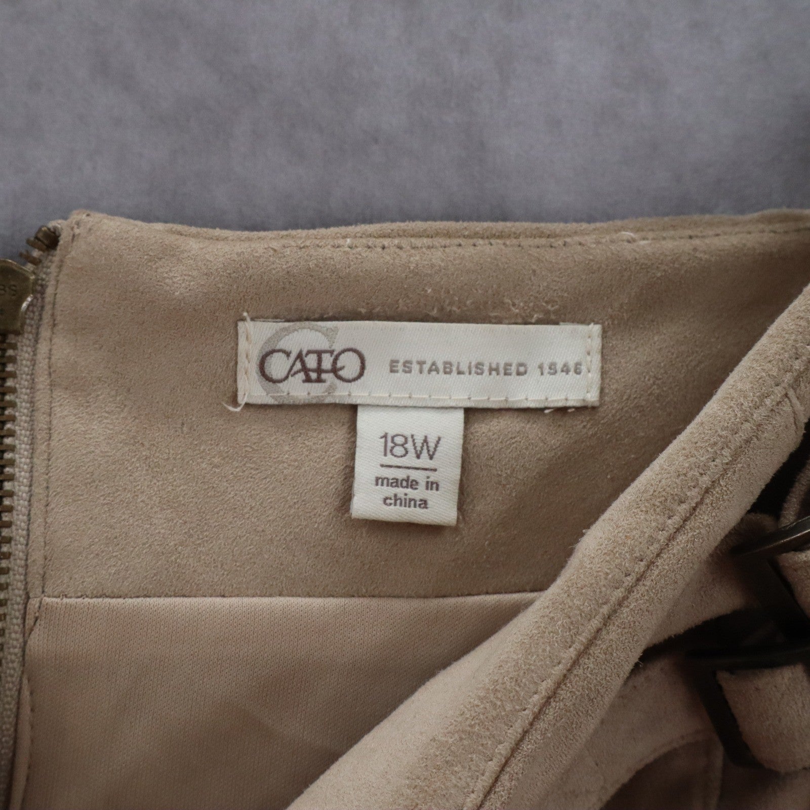 Cato Tan Pencil Buckle Faux Suede Western Zip Stretch Knee Length Skirt Plus 18W