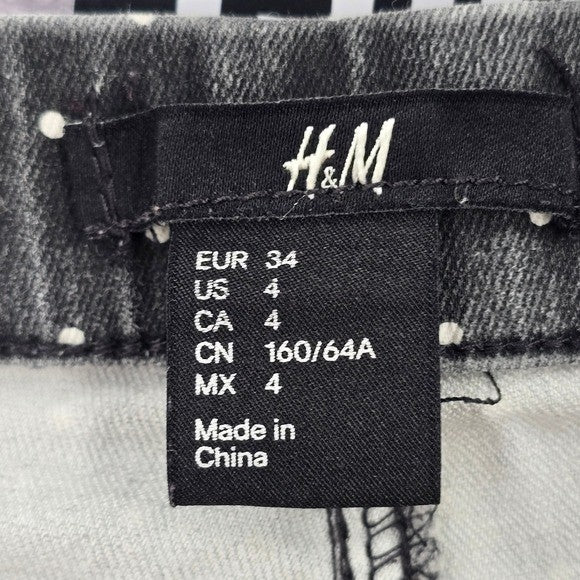 H&M Gray Polka Dot Skinny Denim Pull On Jeans Jeggings Junior Girls 4
