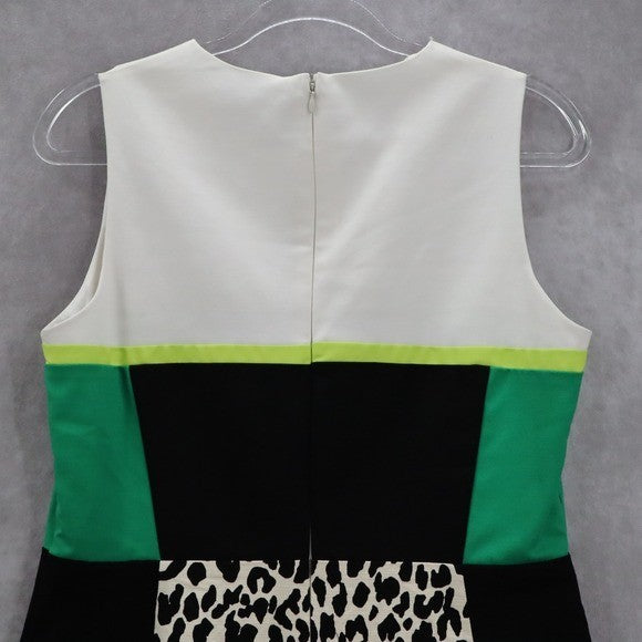 Calvin Klein Animal Black Green Leopard Knee Length Preppy Classic Dress 10