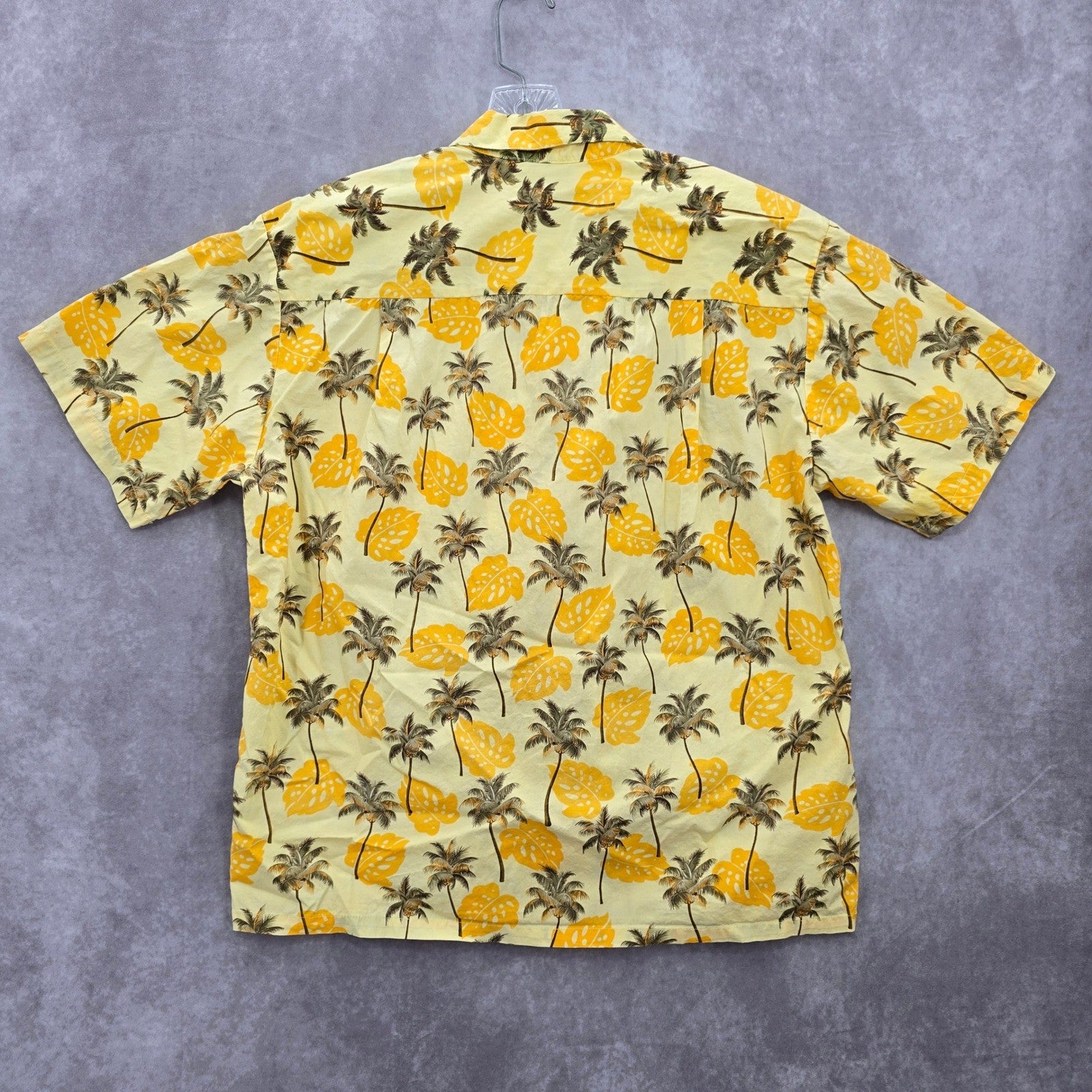 Blue Wave Yellow Palm Tropical Surf Island Vintage Cotton Relax Hawaiian Shirt M
