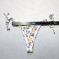 White Flower Ribbed Thong Tie Swim Beach Flirty Boho Bikini Bottom L Large