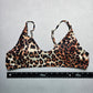Brown Animal Print Swim Sports Boho Fun Bra Beach Bralette Bikini Top L Large