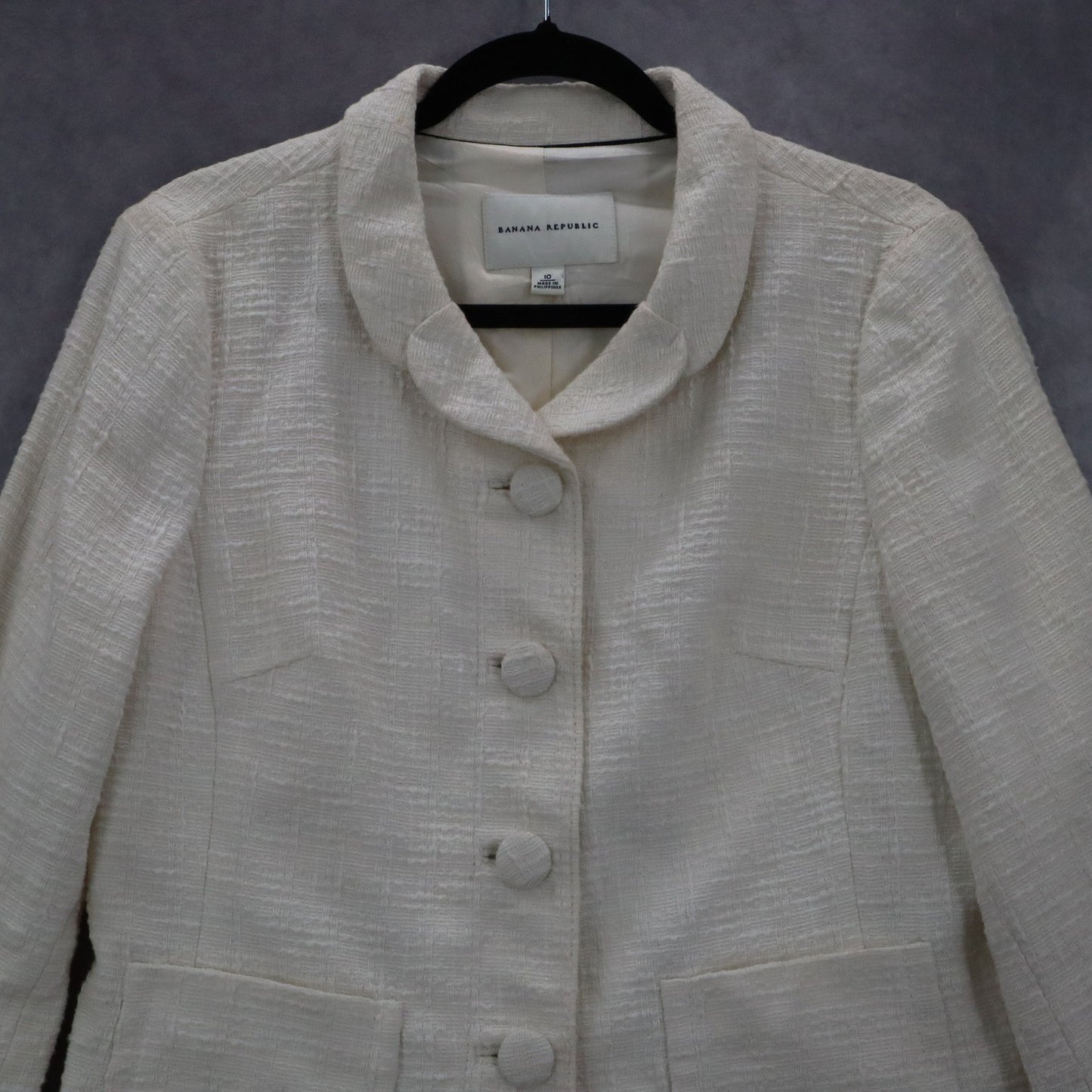 Banana Republic White Ecru Formal Clover Check Cotton Suit Coat Jacket Blazer 10