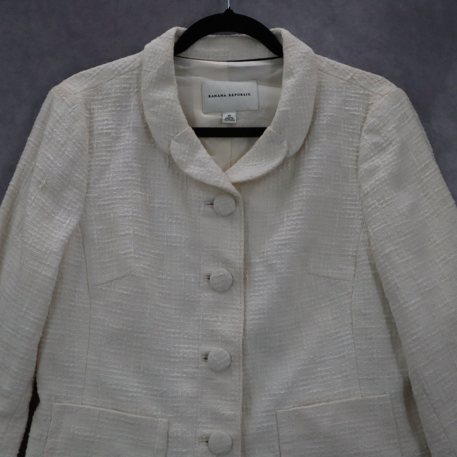 Banana Republic White Ecru Formal Clover Check Cotton Suit Coat Jacket Blazer 10