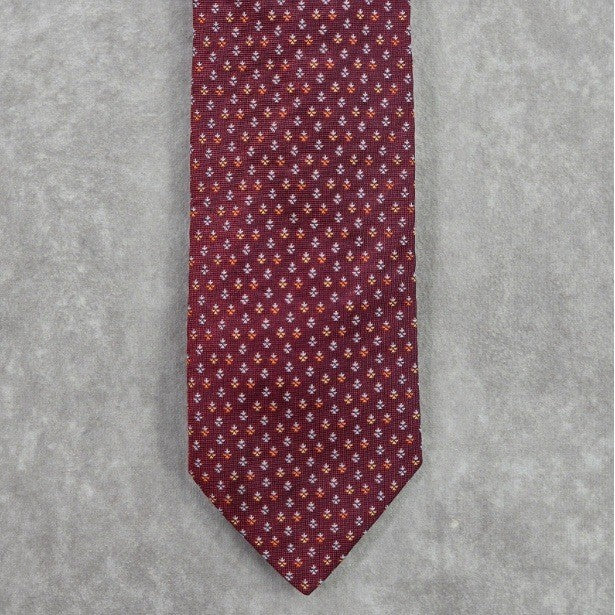 Barneys New York Red Floral Geometric 100% Silk Italy Men's Neck Tie