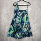 Ann Taylor Blue Green Thick One Shoulder Mini Midi Flare Abstract Dress XS 2