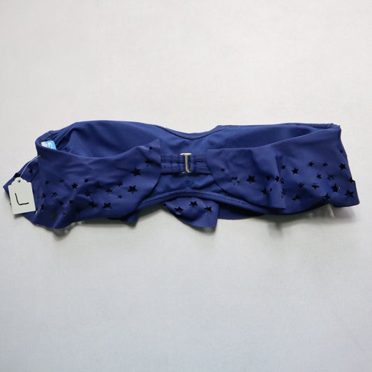California Waves Blue Star Eyelet Bandeau Swim  Bralette Bikini Top L Large