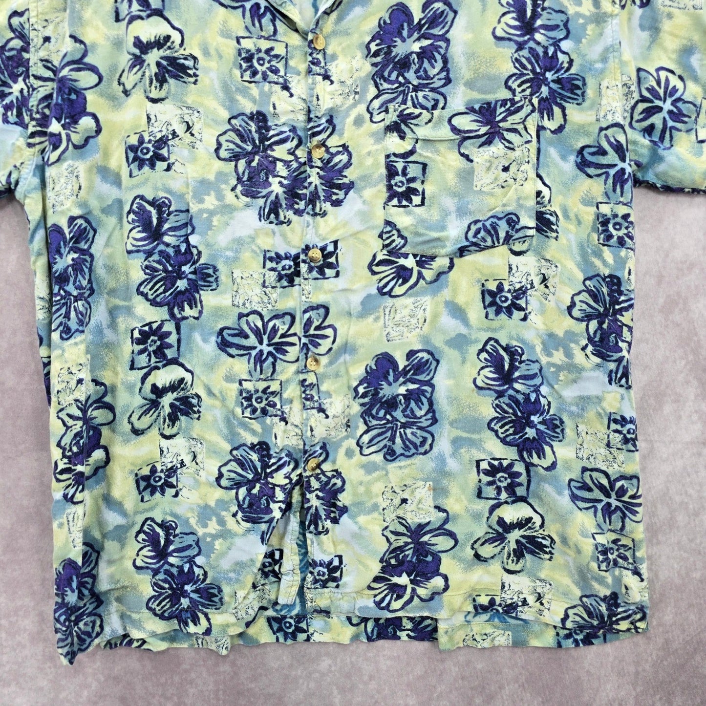 Address Unknown Green Palm Tropical Surf Island Vintage Relax Hawaiian Shirt L