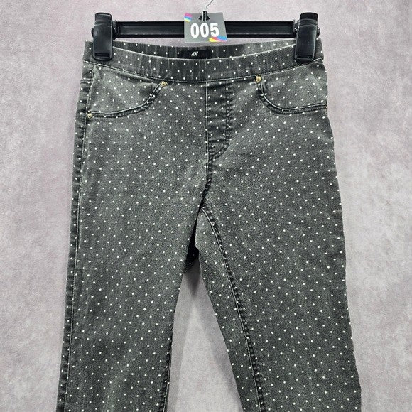 H&M Gray Polka Dot Skinny Denim Pull On Jeans Jeggings Junior Girls 4