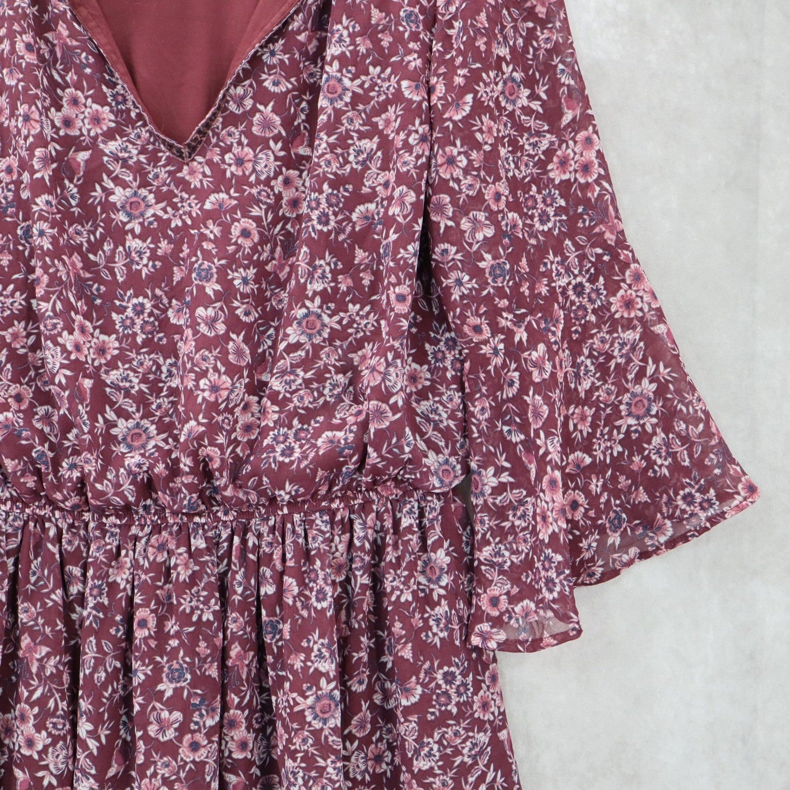 Speechless Purple Floral Fit Flare Boho Ruffle Flirt Bell Sleeve Dress Plus 1X