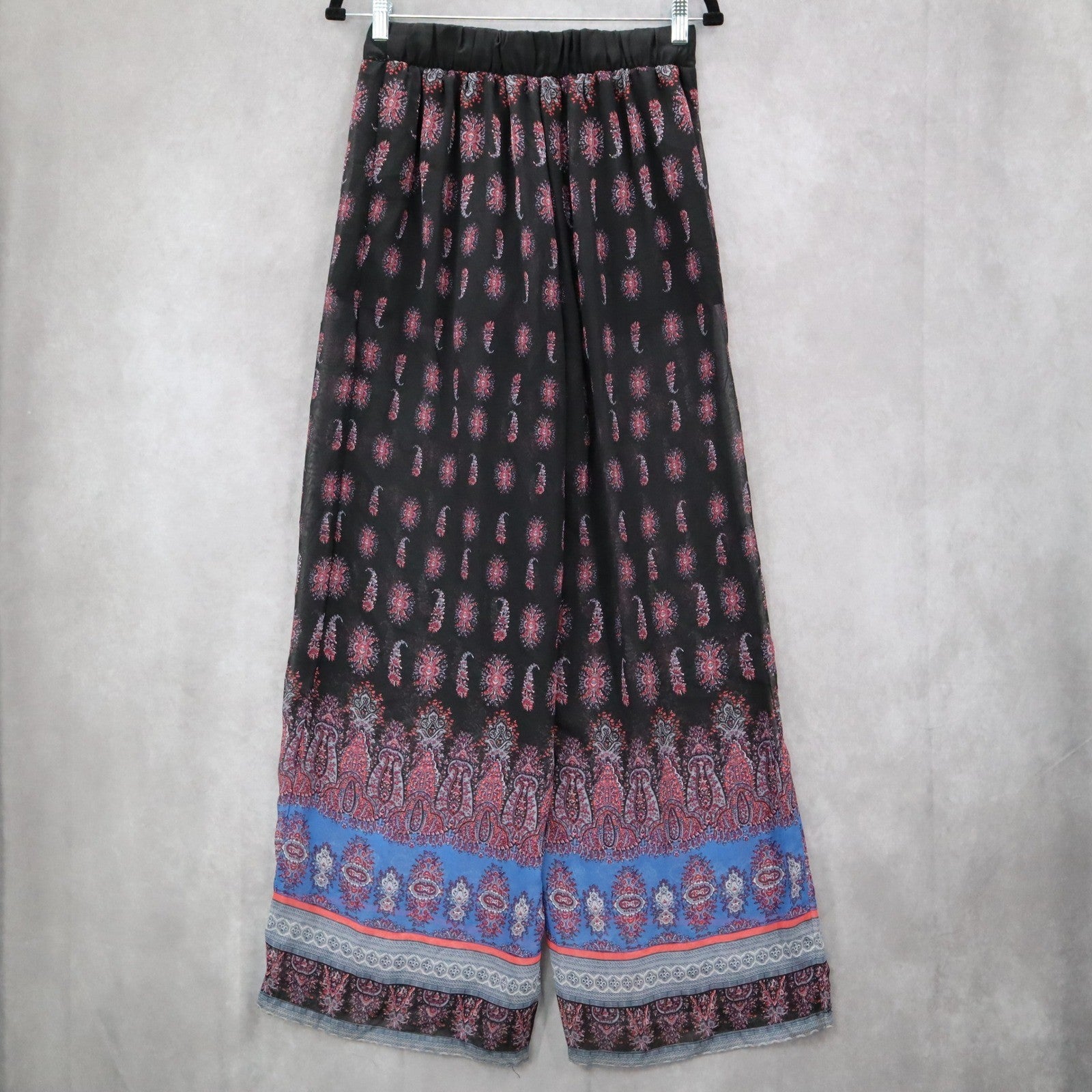 Twenty Six Black Floral Wide Leg Boho Pull On Comfy Trousers Pants M Medium