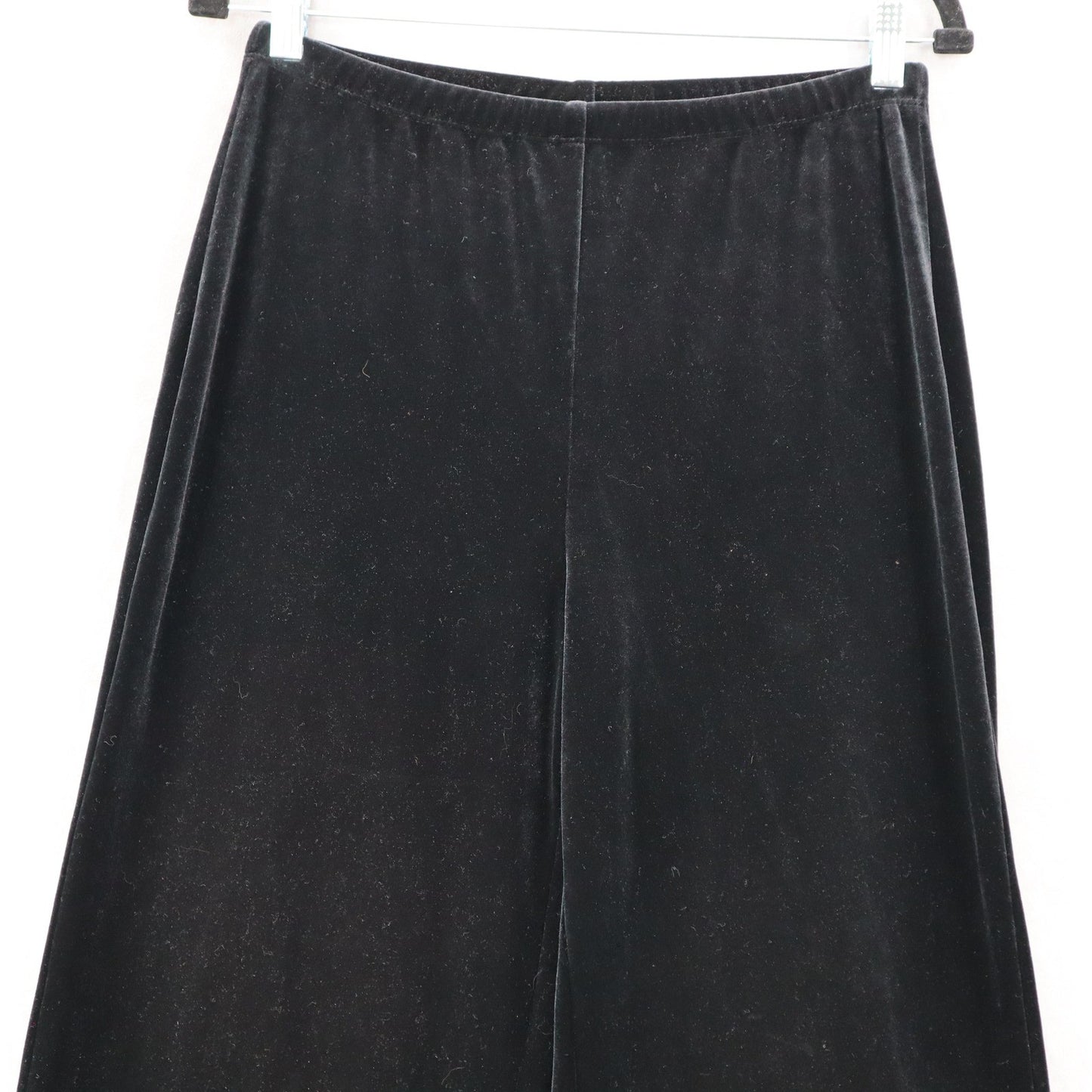 Black Velvet Wide Leg Boho Pull On Party Glam Straight Leg Trousers Pant S Small