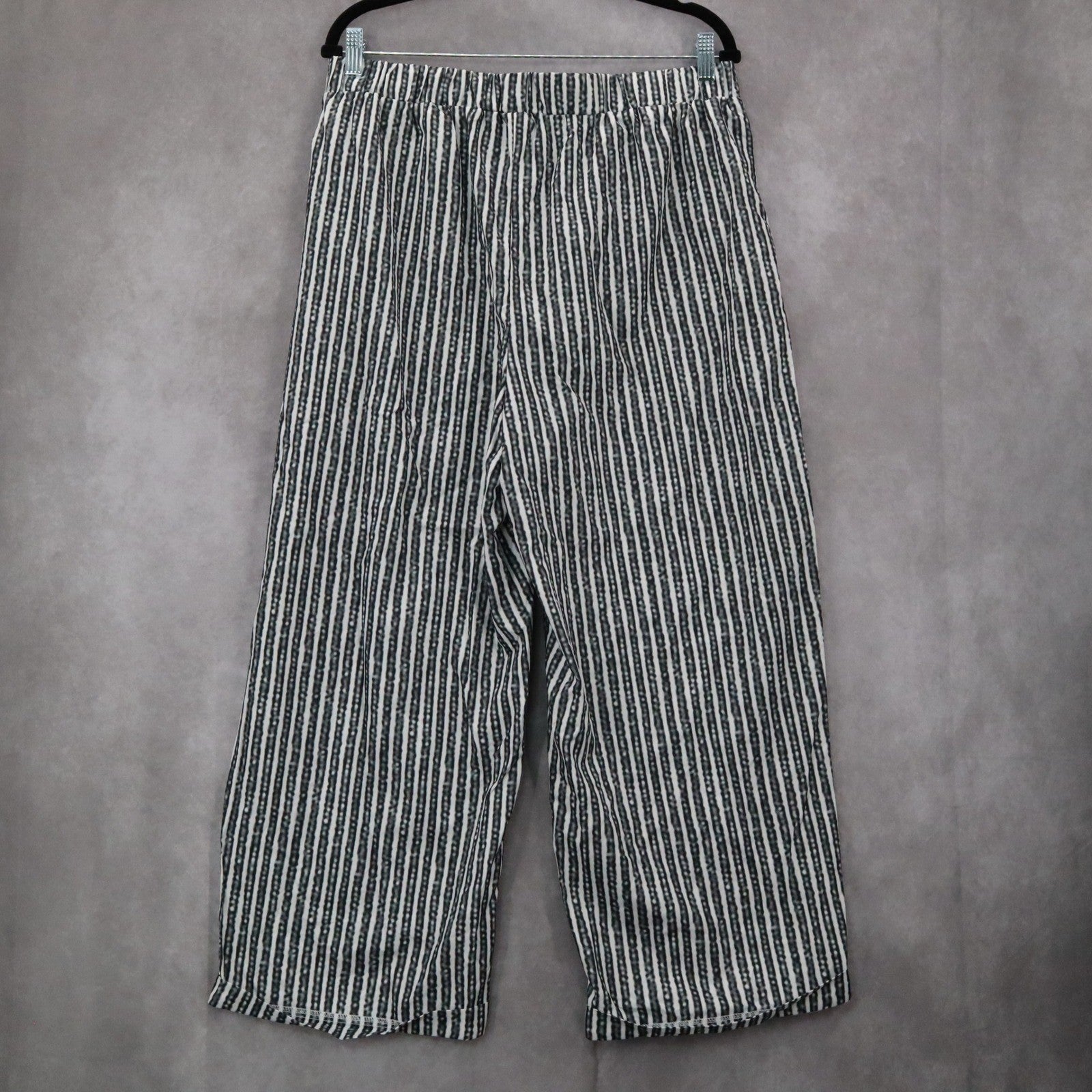 Gray Stripes Wide Leg Boho Preppy Straight Business Casual Trousers Pant Plus 1X