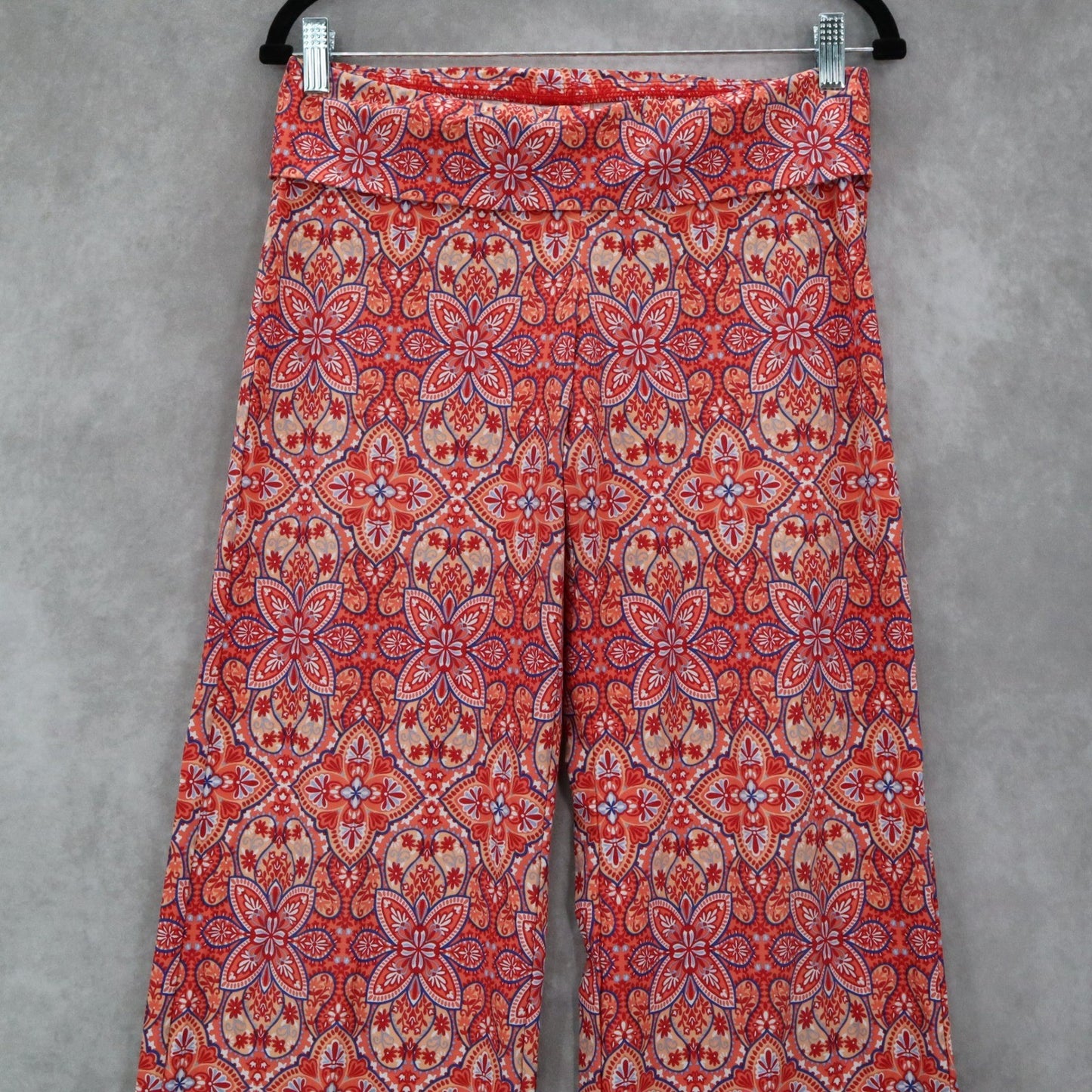 Helen Jon Red Floral Stretch Boho Wide Leg Trouser Paisley Pants S Small