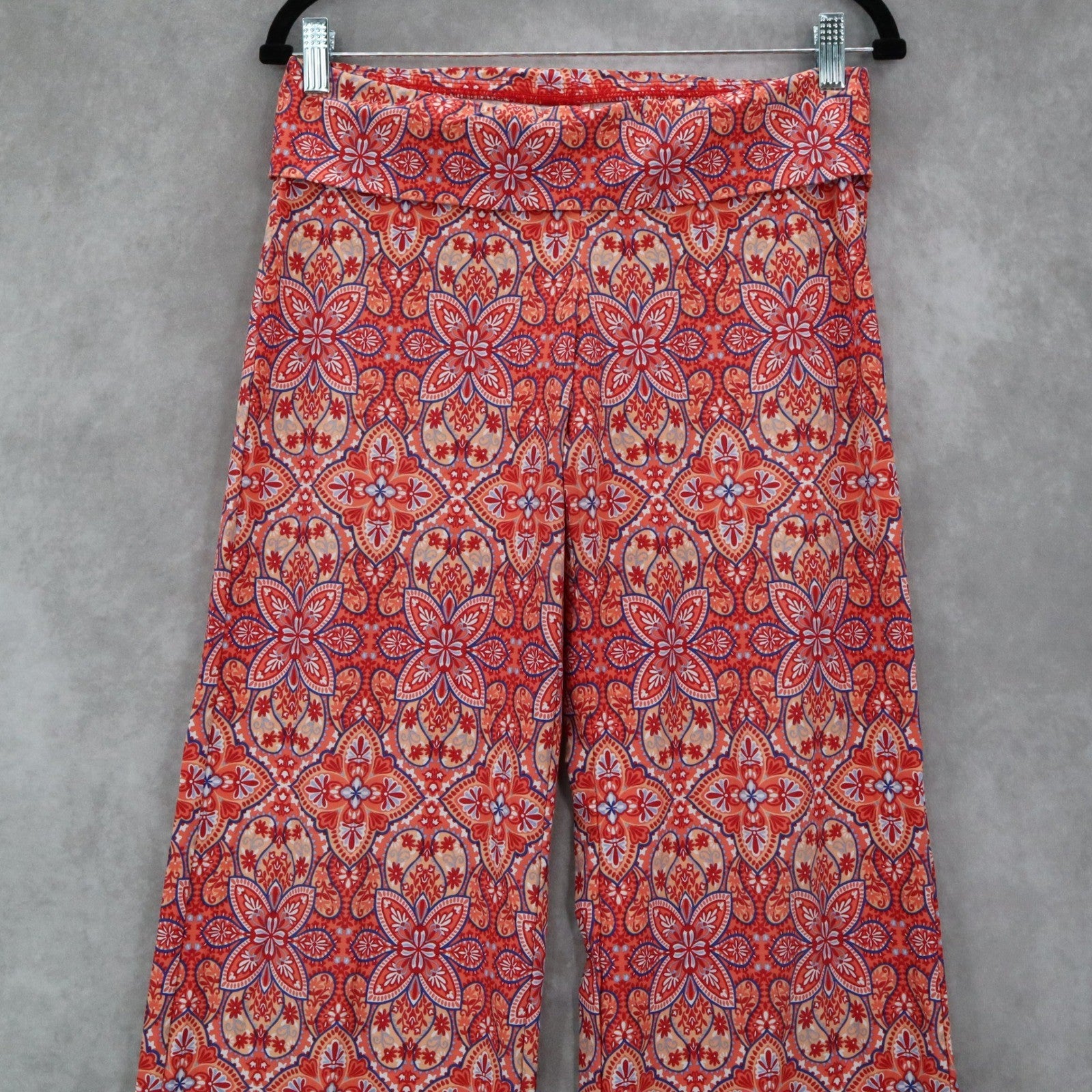Helen Jon Red Floral Stretch Boho Wide Leg Trouser Paisley Pants S Small