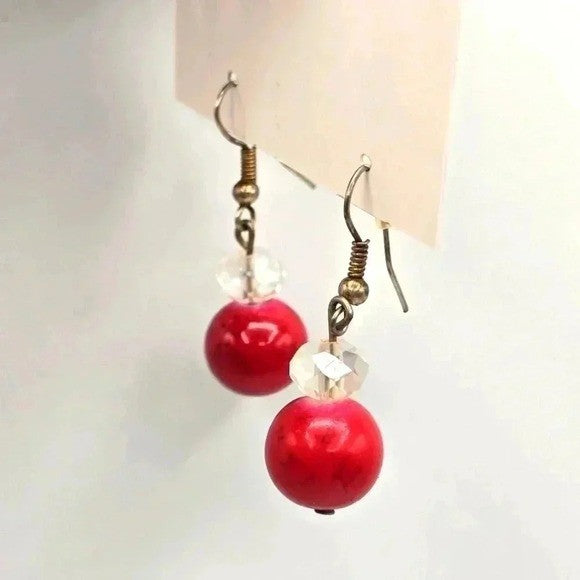 Red Bead Drop Dangle Hook Fashion Jewelry Boho Retro Earrings E18