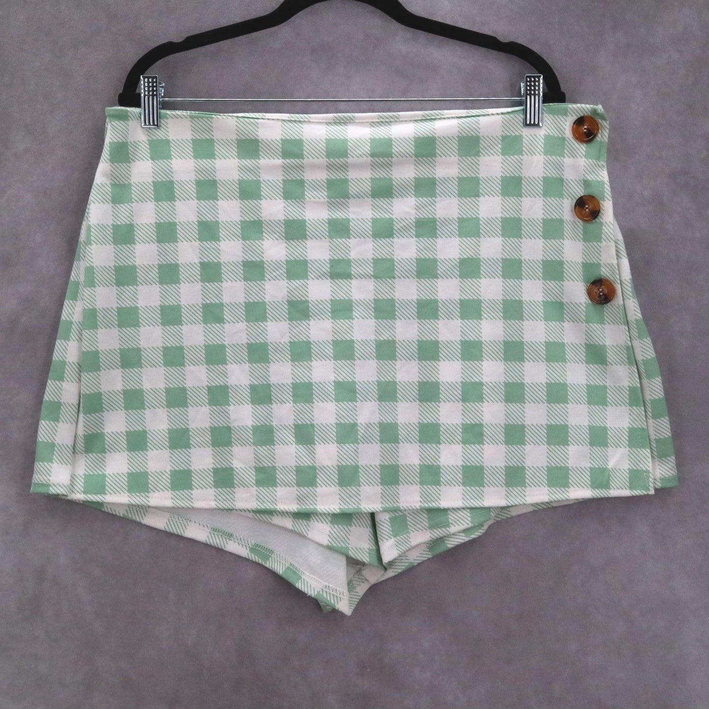 Jolie & Joy Green Plaid Skorts Preppy Mini Shorts Skirt Pull On Pants Plus 2X