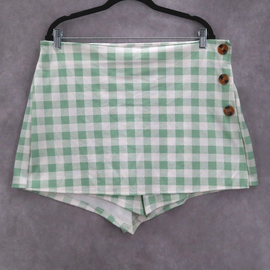 Jolie & Joy Green Plaid Skorts Preppy Mini Shorts Skirt Pull On Pants Plus 2X