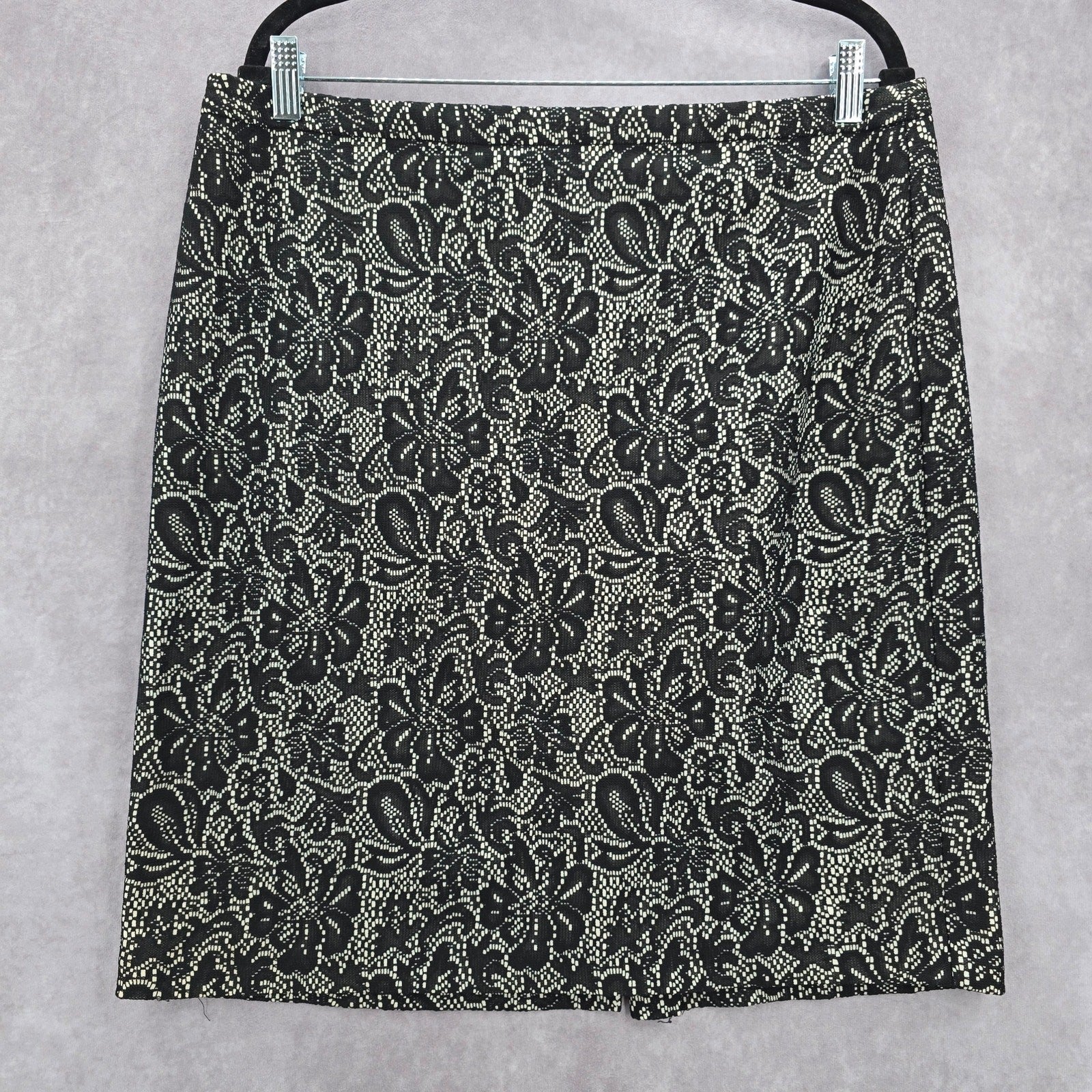 Dressbarn Black Floral Executive Pencil Mini Skirt Plus 14