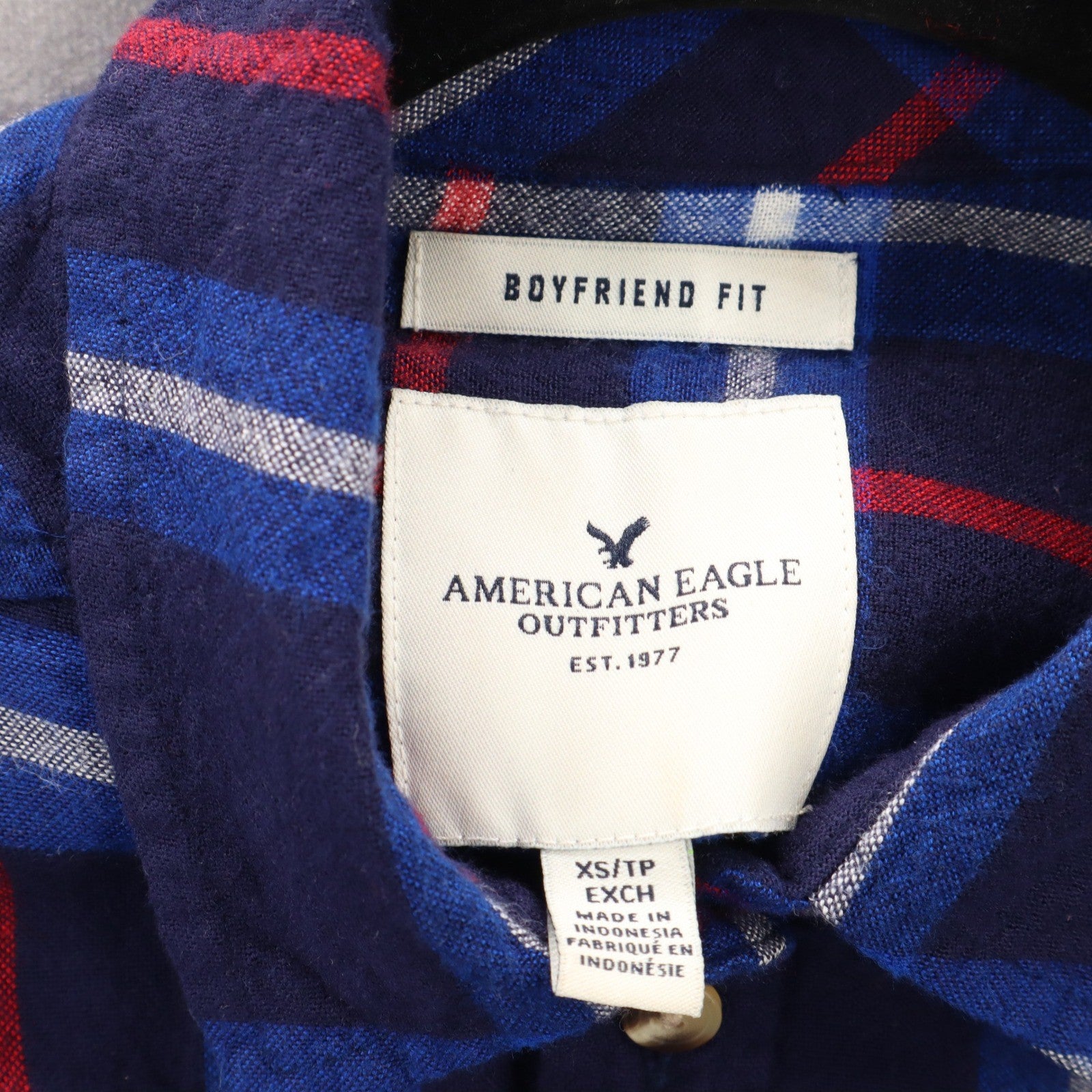 American Eagle Outfitters Boyfriend Fit Blue Flannel Plaid Lumberjack Rugged XS