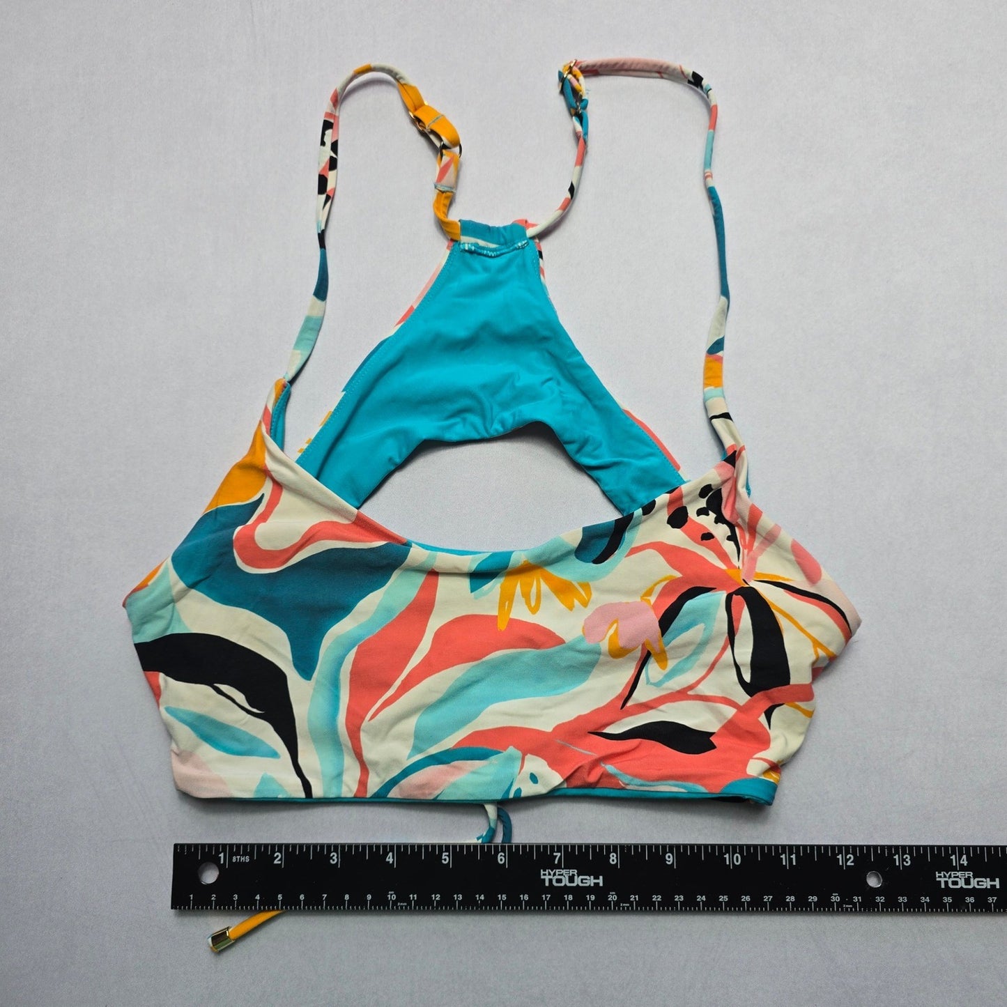 B Swim Blue Pull On Floral Swim Sports Bra Beach Bralette Bikini Top L Large