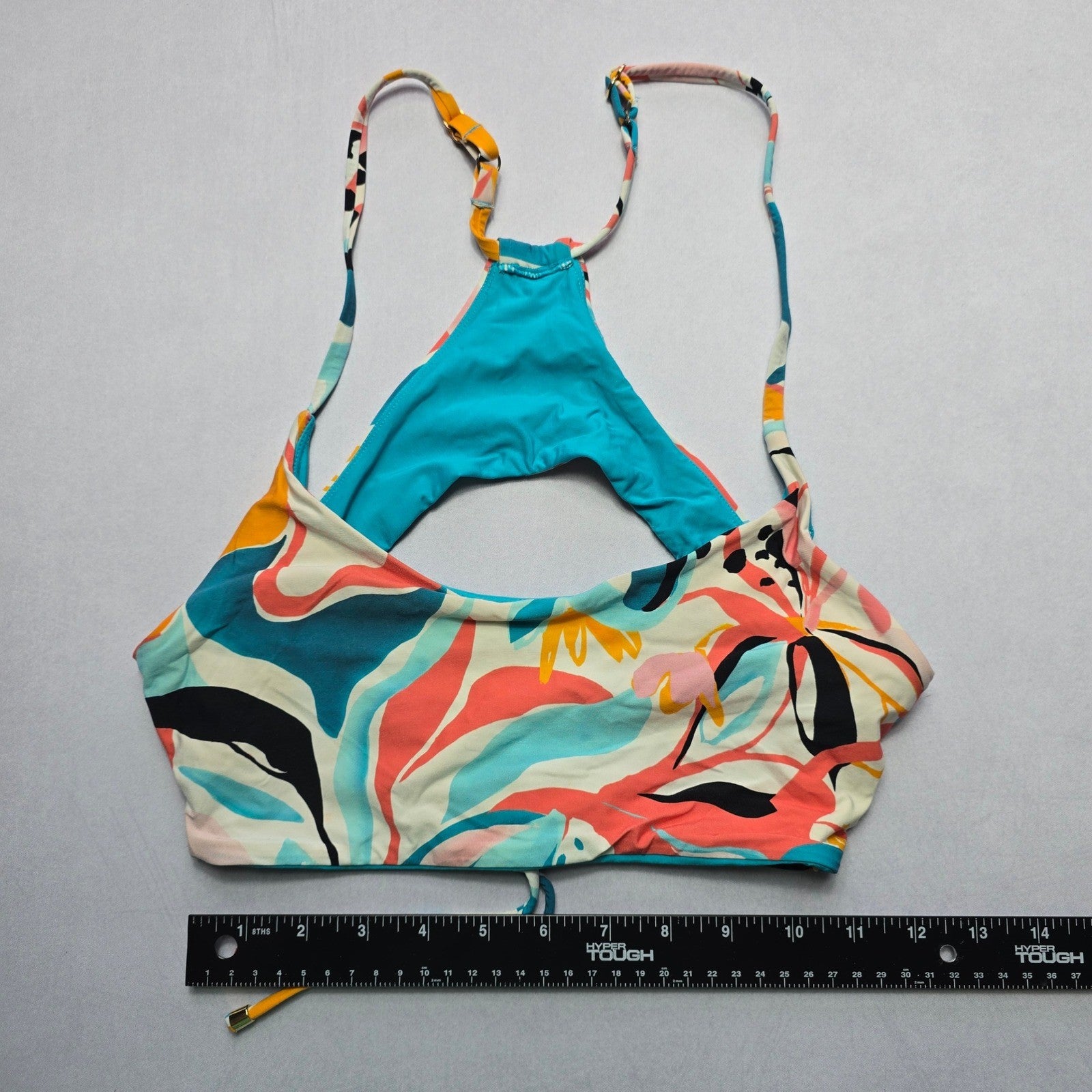 B Swim Blue Pull On Floral Swim Sports Bra Beach Bralette Bikini Top L Large