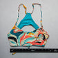 B Swim Blue Pull On Floral Swim Sports Bra Beach Bralette Bikini Top L Large