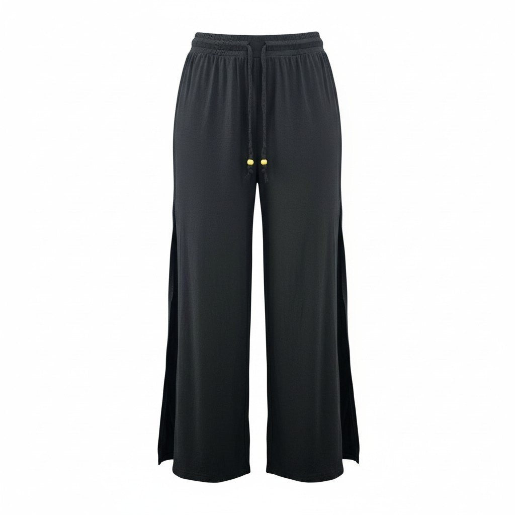 Black Wide Split Flowy Straight Beach Vacation Lounge 90s Pullon Boho Pants XS