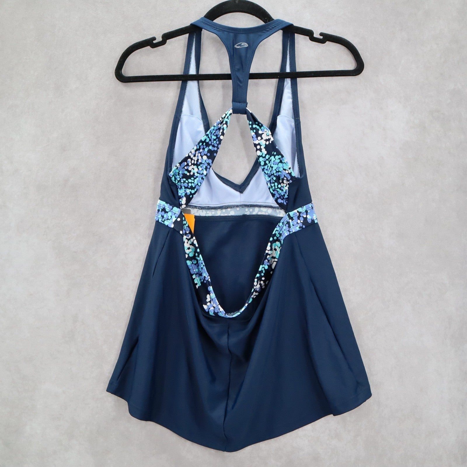 Champion Blue Dot Racerback Padded Halter Fade Resistant Tankini Top L Large
