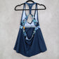 Champion Blue Dot Racerback Padded Halter Fade Resistant Tankini Top L Large