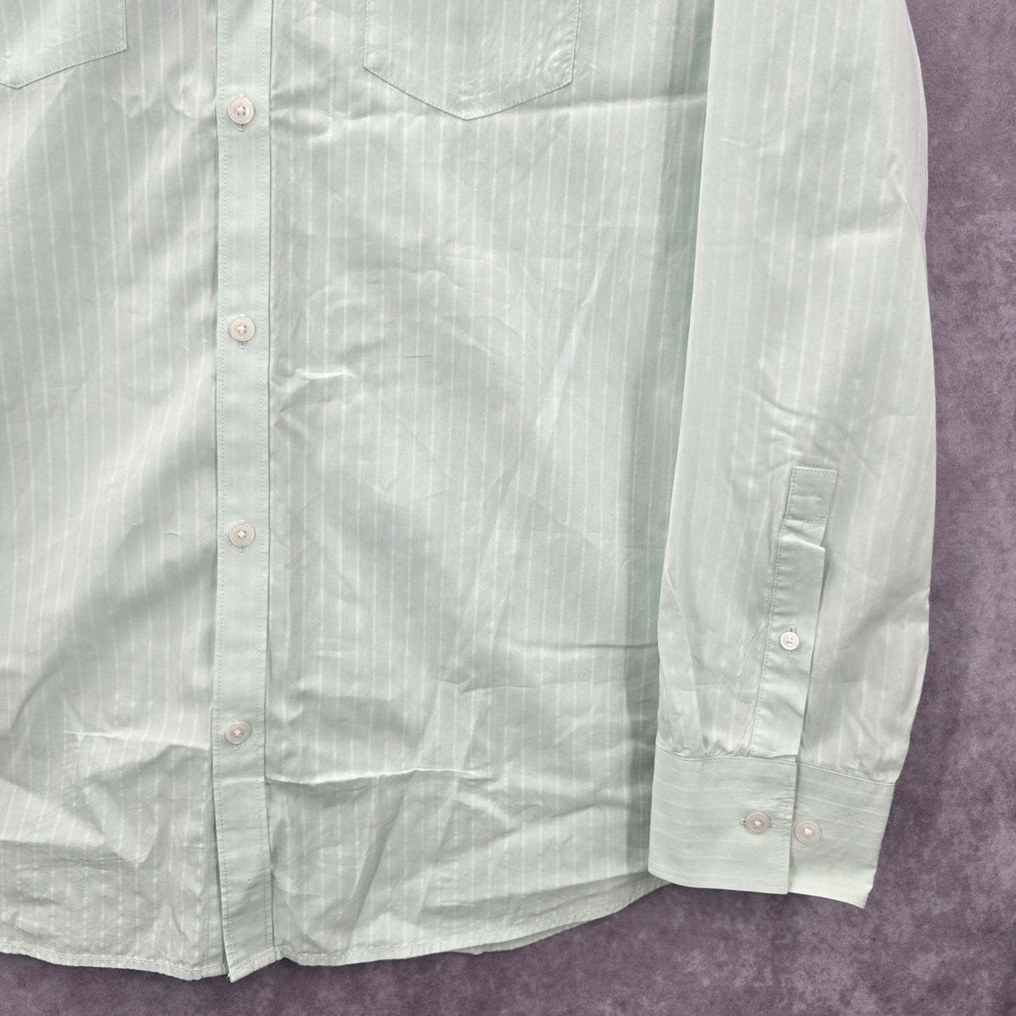 Calvin Klein Mens Green Button Down Long Sleeve Stripe Cotton Dress Shirt Large