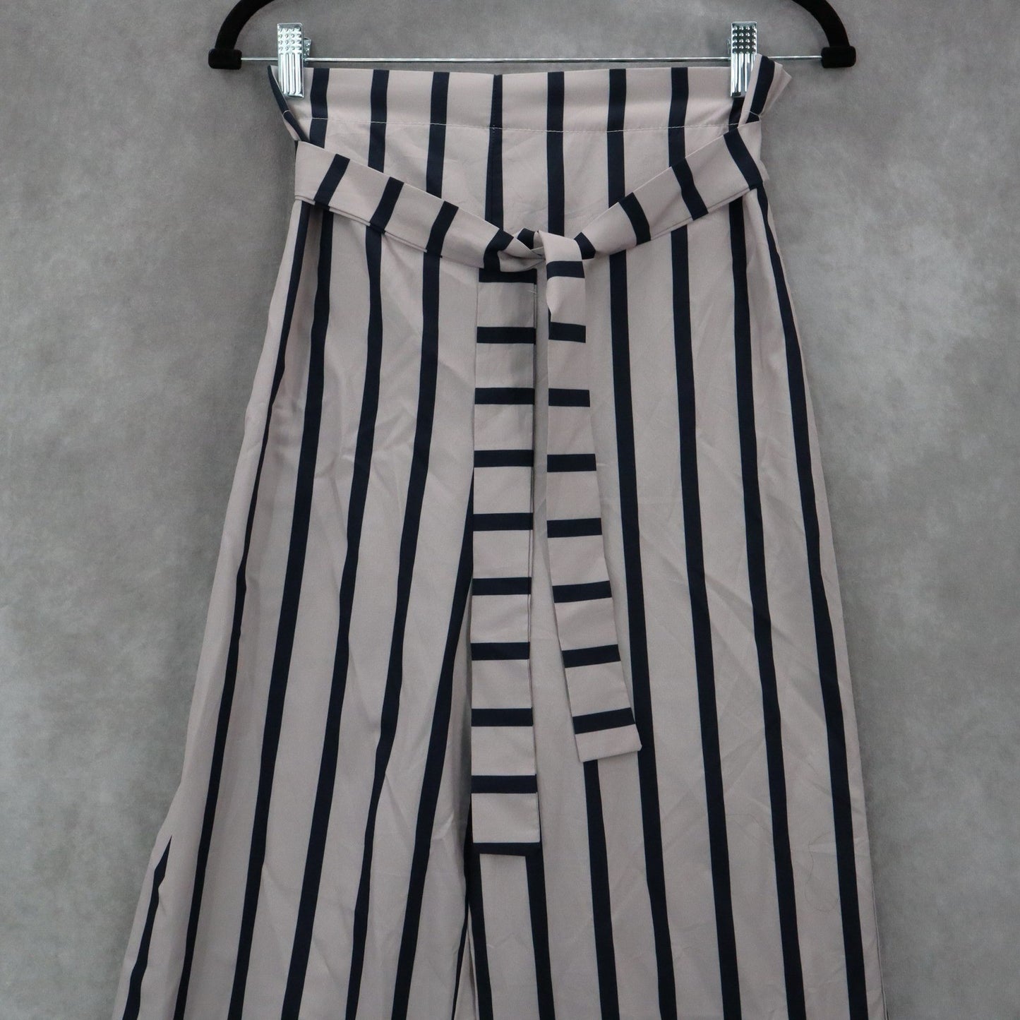 Blue Stripe Belted Wide Leg Boho Pull On Straight Leg Trousers Pant S Small