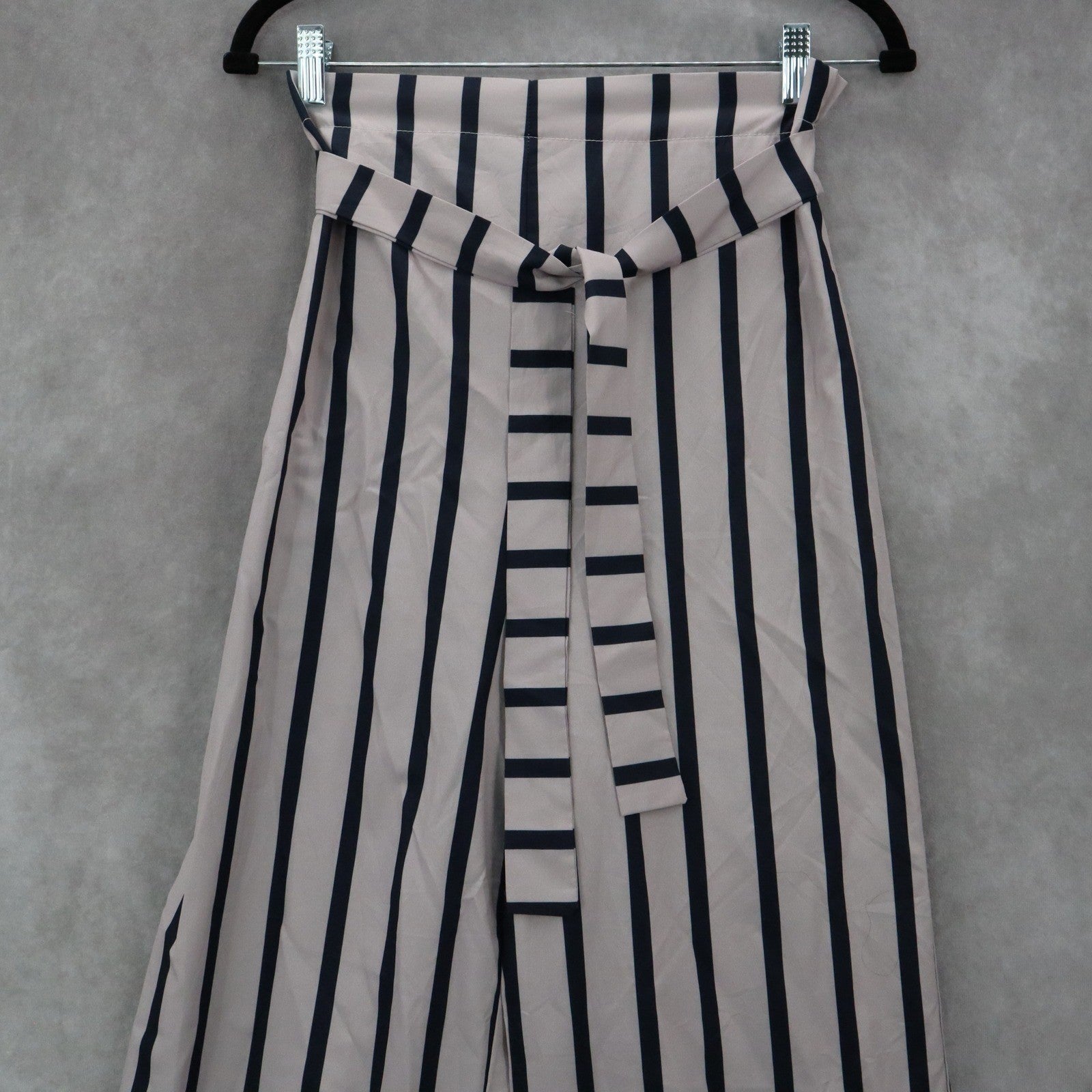 Blue Stripe Belted Wide Leg Boho Pull On Straight Leg Trousers Pant S Small