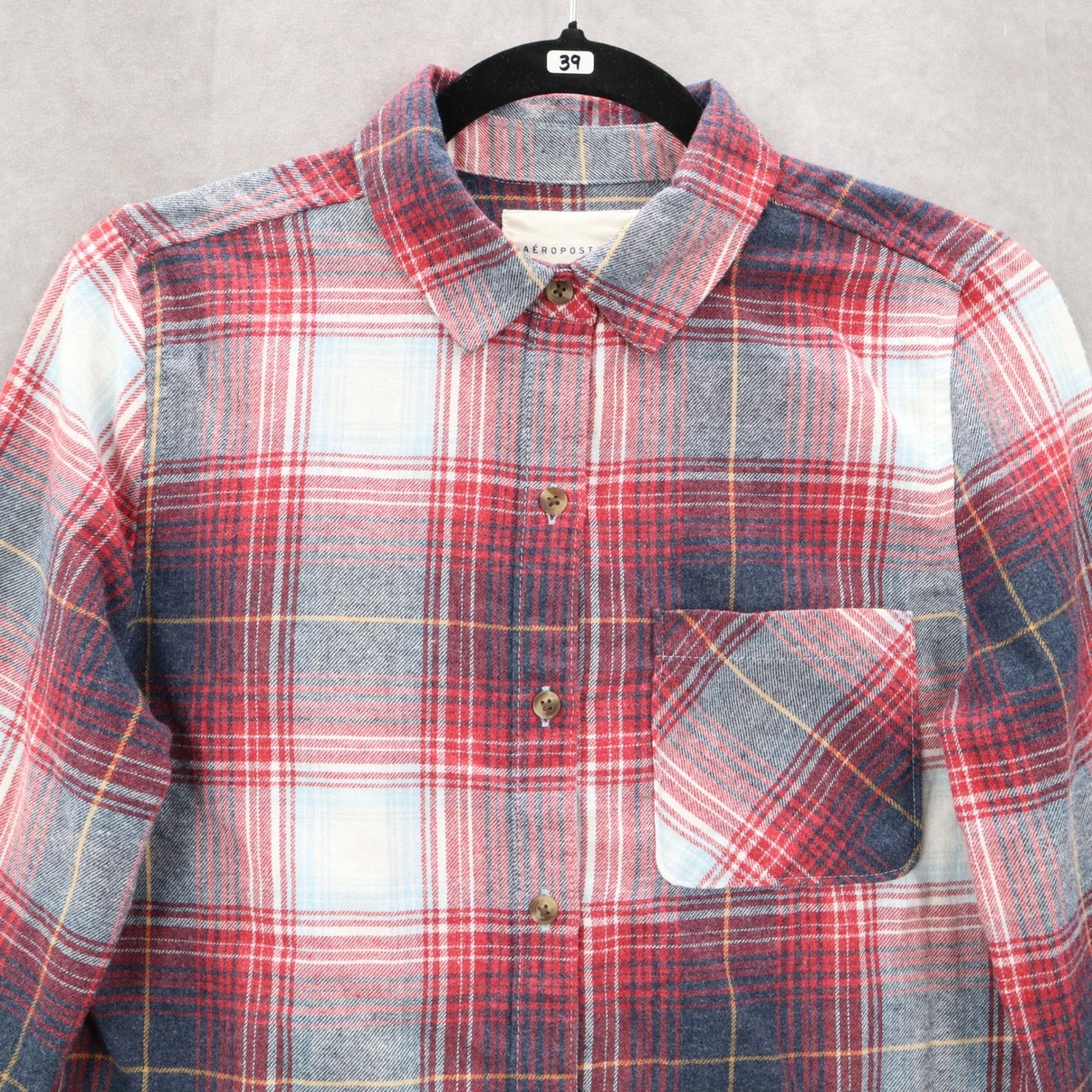Aeropostale Red Flannel Plaid Long Sleeve Button Up Western Boyfriend Fit Small