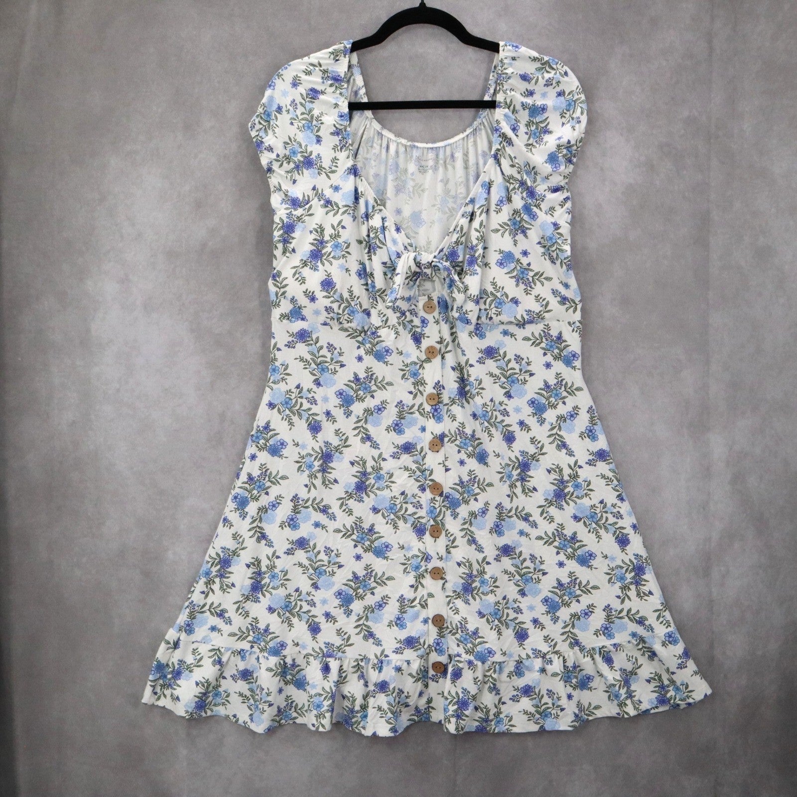 No Boundaries White Floral Fit Flare Boho Tie Ruffle Cap Sleeves Dress Plus XXL