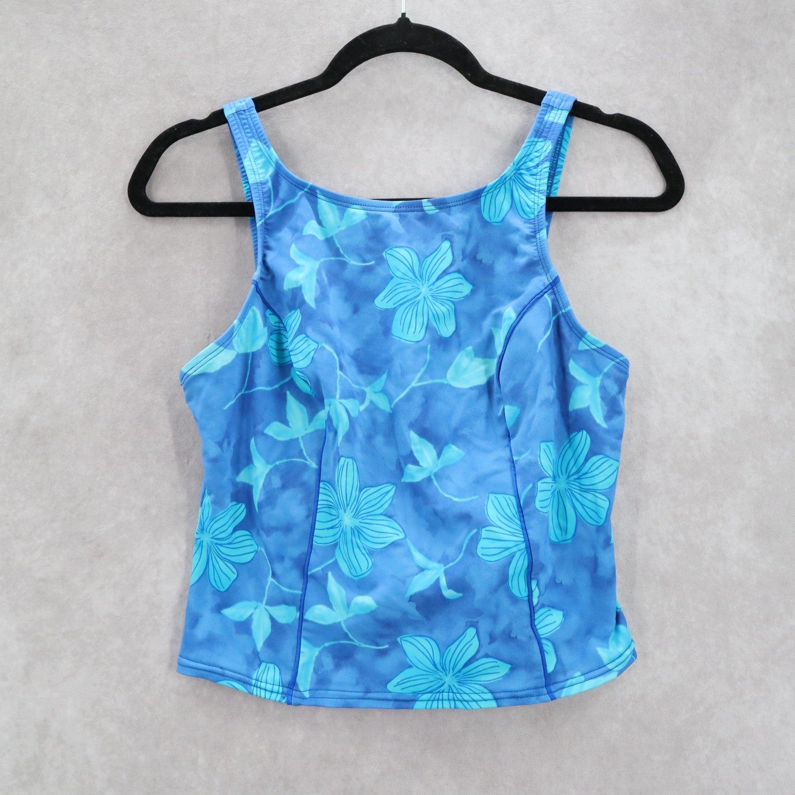 Blue Floral Swim Beach Boho Sports Bra Crop Summer Tank Tankini Top S Small
