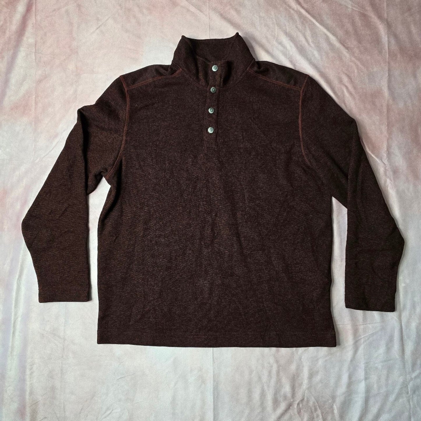 Van Heusen Flex Red Black Pull Over Button Long Sleeve Sweater XLARGE