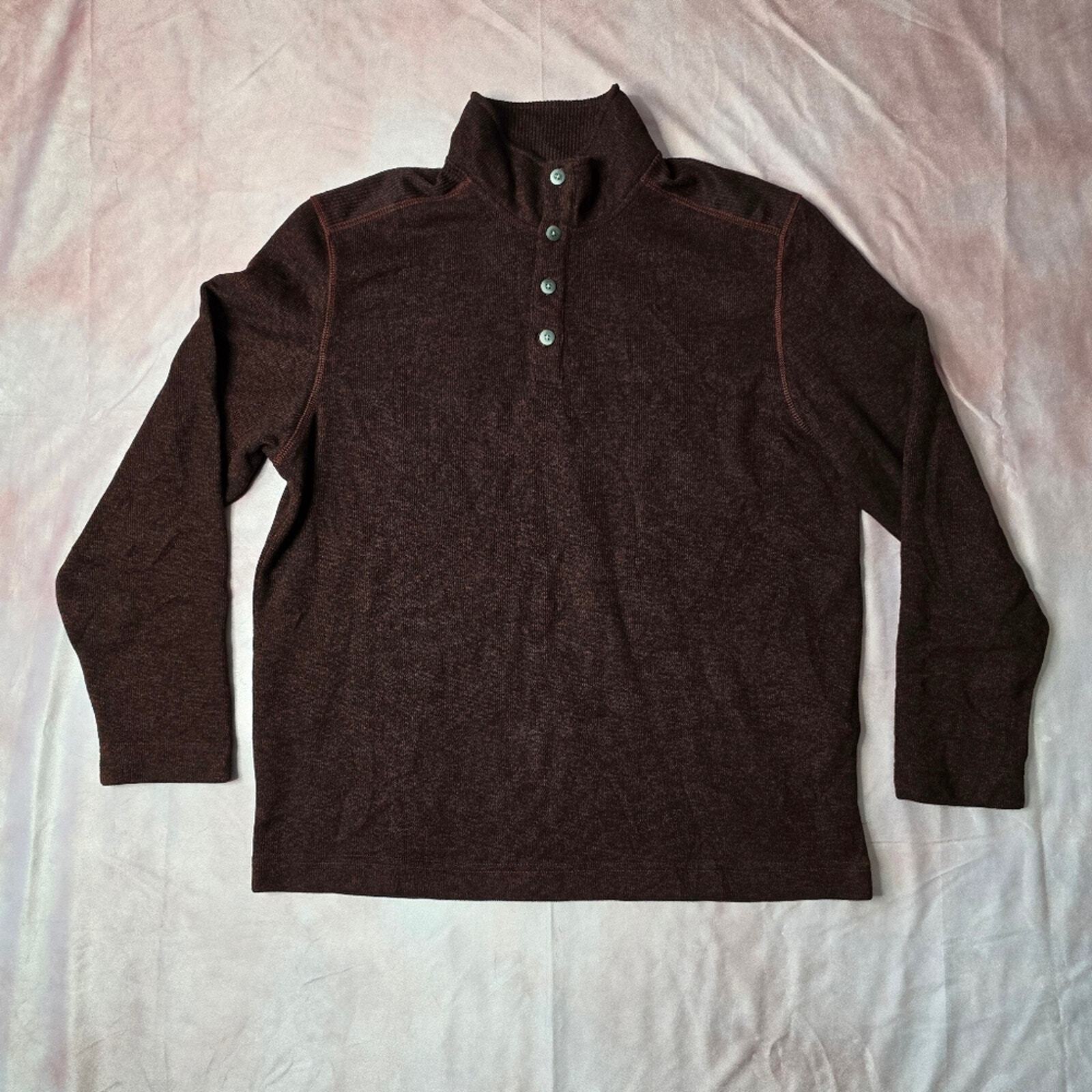 Van Heusen Flex Red Black Pull Over Button Long Sleeve Sweater XLARGE