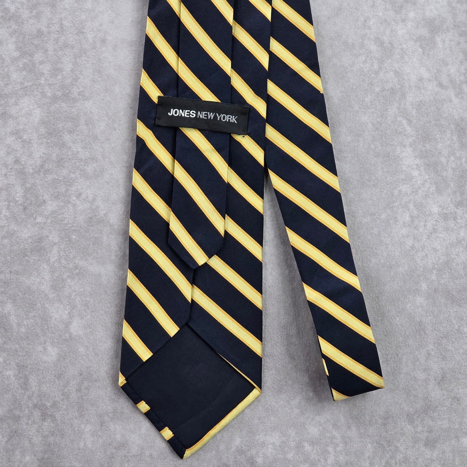 Jones New York Blue Yellow Stripe Geometric Repp 100% Silk Men's Neck Tie NWOT