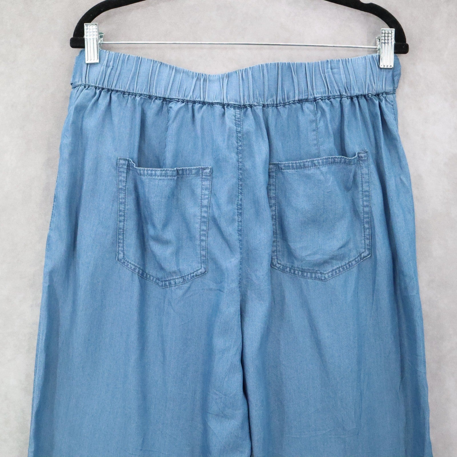 Zac & Rachel Blue Wide Leg Pants Belted Soft Boho Comfy Minimalist L Large