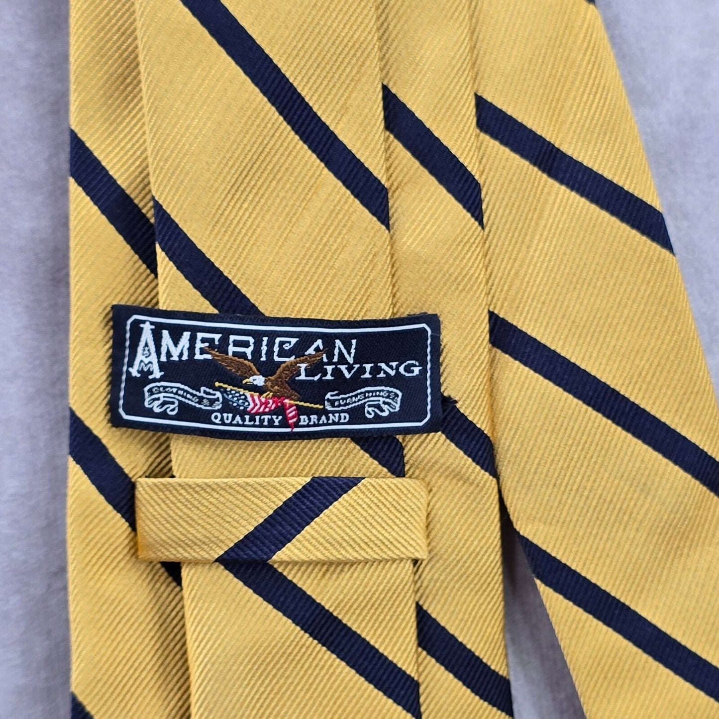 American Living Yellow Blue Stripe Geometric Diagonal 100% Silk Neck Tie